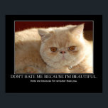 Don't Hate Me...Cat Artwork Funny ポスター<br><div class="desc">Don't hate me because I'm beautiful,  hate me because I'm smarter than you.</div>