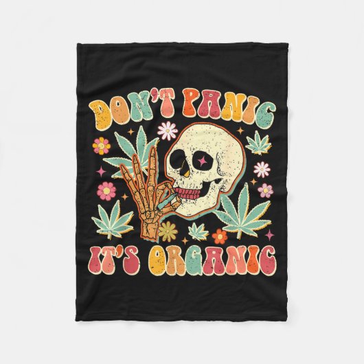 Don't Panic It's Organic Weed Skull  フリースブランケット (正面)
