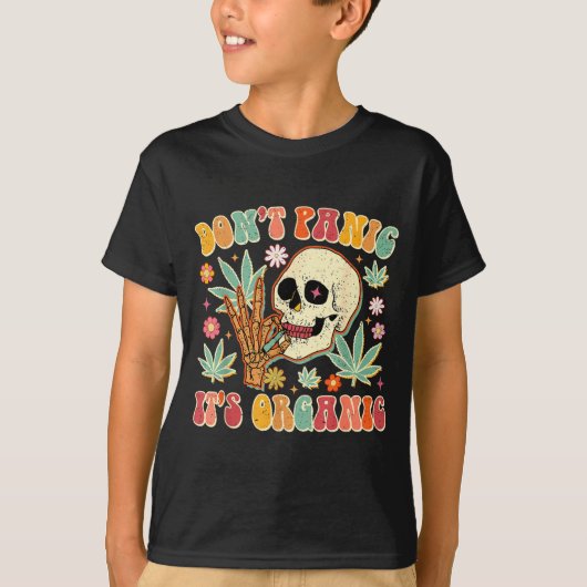 Don't Panic It's Organic Weed Skull  Tシャツ (正面)