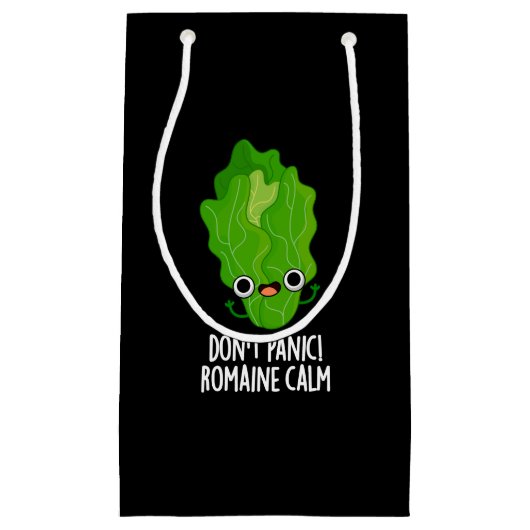 Don't Panic Romaine Calm おもしろい Veggie Pun Dark BG スモールペーパーバッグ (正面)