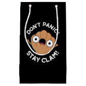 Don't Panic Stay Clam おもしろい Animal Pun Dark BG スモールペーパーバッグ (正面)