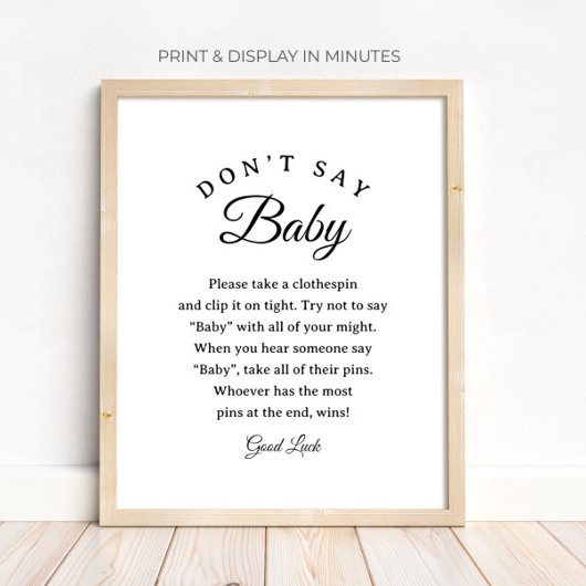 "Don't Say Baby" ベビーシャワー クリップゲーム サイン