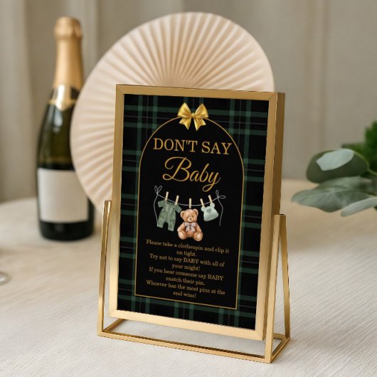 Don't Say Baby Game Sign Green Black Teddy Bear ポスター