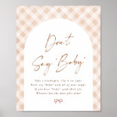 Don't Say Baby Gingham Cutie Pie Baby Shower Sign ポスター (正面)