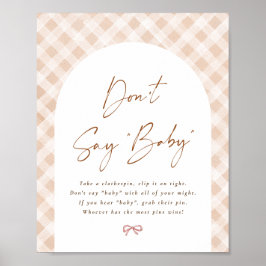 Don't Say Baby Gingham Cutie Pie Baby Shower Sign ポスター