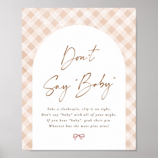 Don't Say Baby Gingham Cutie Pie Baby Shower Sign ポスター (正面)