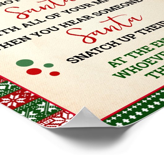 Don't Say Santa Clothespin Game Ugly Sweater Sign ポスター (角)