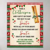 Don't Say Santa Clothespin Game Ugly Sweater Sign ポスター (正面)
