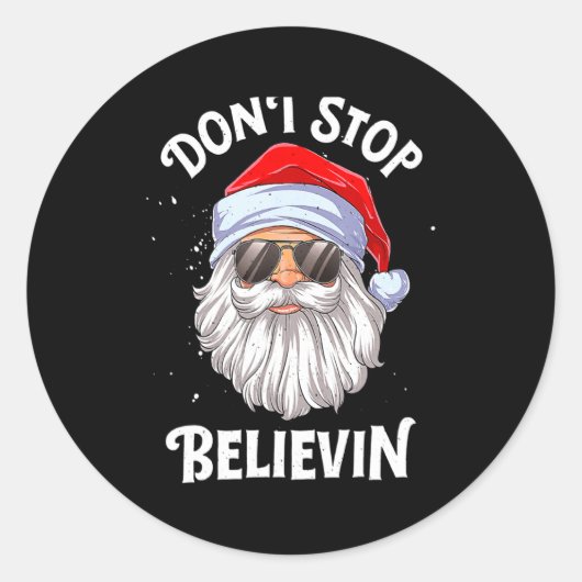 Dont Stop Believin Santa Christmas Boys Kids  ラウンドシール (正面)