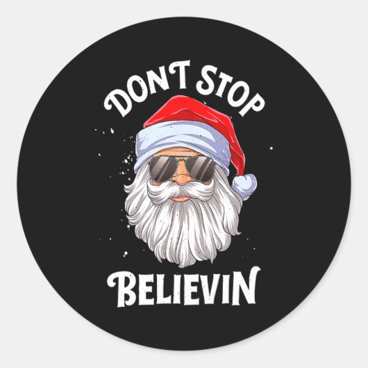 Dont Stop Believin Santa Funny Christmas Boys Kid  ラウンドシール (正面)