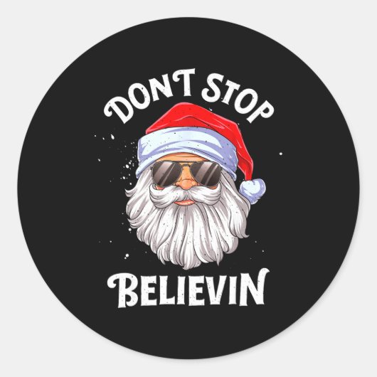 Dont Stop Believin Santa Funny Christmas Boys Kid  ラウンドシール (正面)