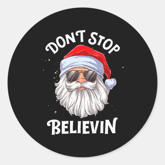 Dont Stop Believin Santa Funny Christmas Boys Kid ラウンドシール (正面)