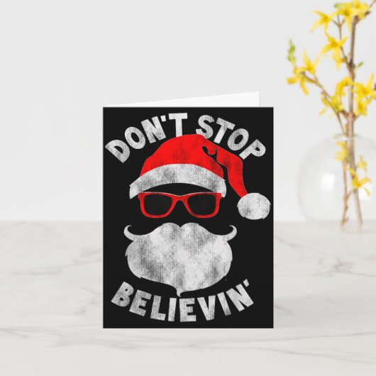 Don't Stop Believing Santa Cool Gles Christmas  カード (黄色い花)