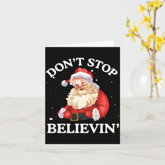 Don't Stop Believing Santa Funny Santa Claus Face  カード (黄色い花)