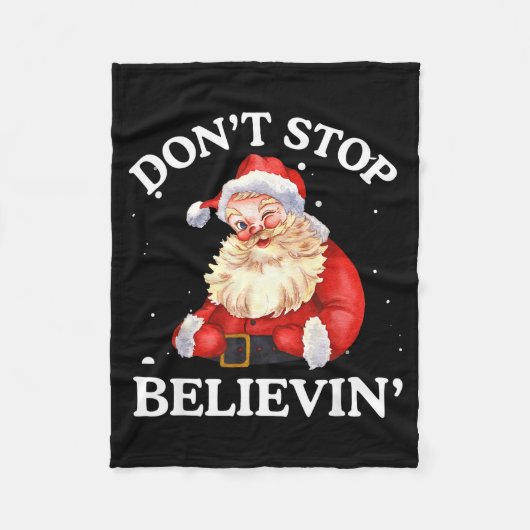 Don't Stop Believing Santa Funny Santa Claus Face フリースブランケット (正面)