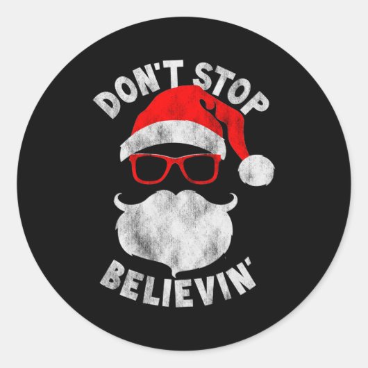 Don't Stop Believing Shades Santa Christmas Tee Lo ラウンドシール (正面)