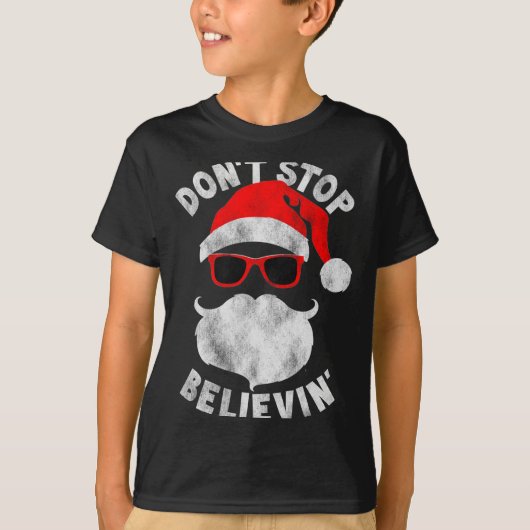 Don't Stop Believing Shades Santa Christmas Tee Lo Tシャツ (正面)