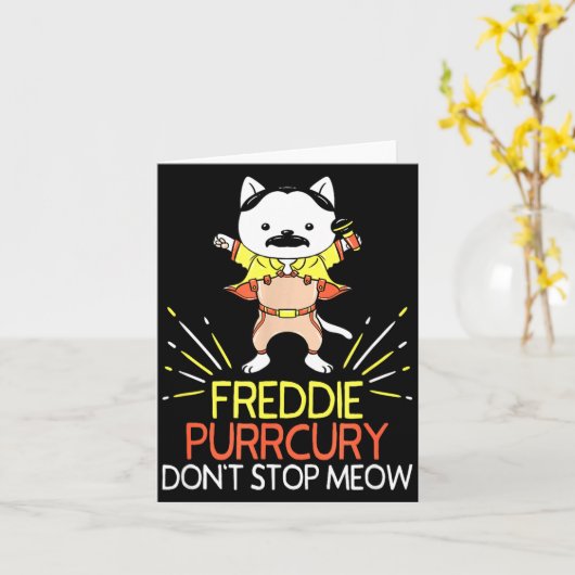 Don't Stop Meow Die Purrcury Funny Cat Music Pun G カード (黄色い花)