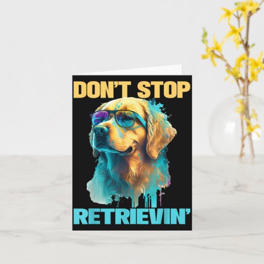 Don't Stop Retrievin - Retro Golden Retriever Dog  カード (黄色い花)