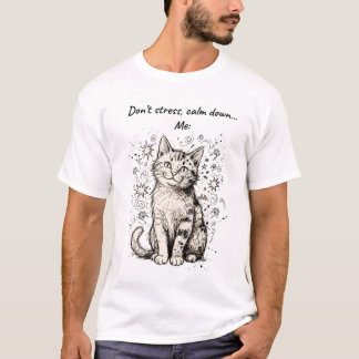 "Don't Stress, Calm Down" Cotton T-Shirt Tシャツ