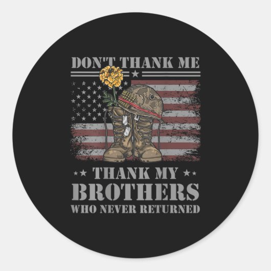 Don't Thank Me Veteran Thank My Brothers Quote Bac ラウンドシール (正面)