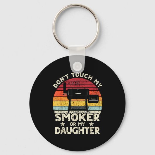 Don't Touch My Smoker Or My Daughter Retro Bbq Gri キーホルダー (正面)