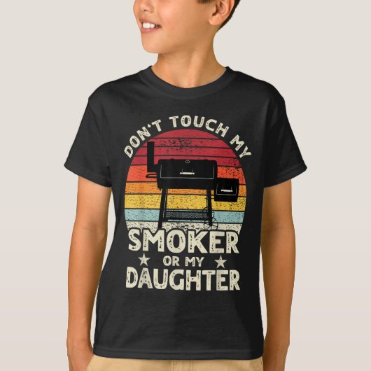 Don't Touch My Smoker Or My Daughter Retro Bbq Gri Tシャツ (正面)