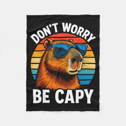 Dont Worry Be Capy Capybara  フリースブランケット (正面)