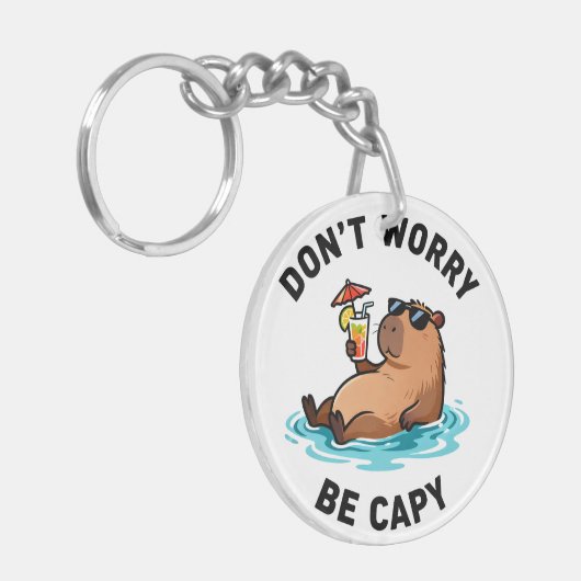Don't Worry Be Capy Funny Capybara Pun キーホルダー (正面左)