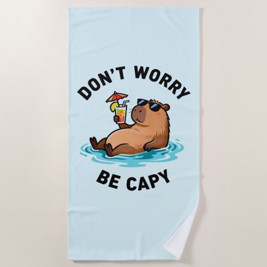 Don't Worry Be Capy Funny Capybara Pun ビーチタオル (正面)