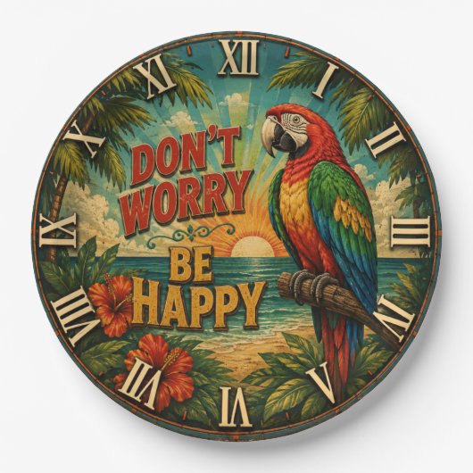 Don't Worry Be Happy Parrot ペーパープレート (正面)