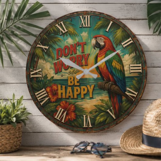 Don't Worry Be Happy Parrot ラージ壁時計