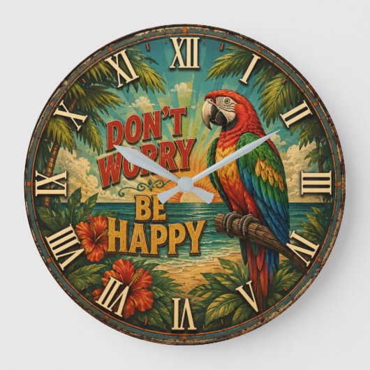 Don't Worry Be Happy Parrot ラージ壁時計 (正面)