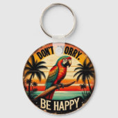 Don't Worry, Be Happy Round Tropical Parrot Art キーホルダー (裏面)