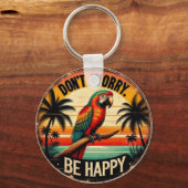 Don't Worry, Be Happy Round Tropical Parrot Art キーホルダー (裏面)