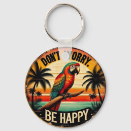 Don't Worry, Be Happy Round Tropical Parrot Art キーホルダー