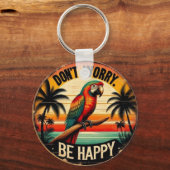 Don't Worry, Be Happy Round Tropical Parrot Art キーホルダー (正面)