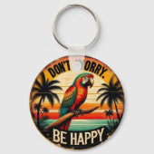 Don't Worry, Be Happy Round Tropical Parrot Art キーホルダー (裏面)