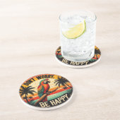 Don't Worry, Be Happy Round Tropical Parrot Art コースター (側面)