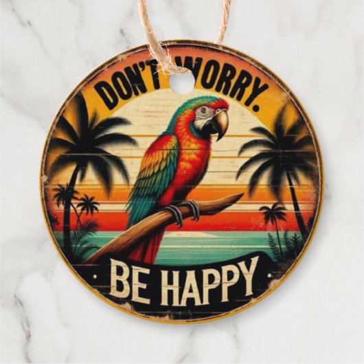 Don't Worry, Be Happy Round Tropical Parrot Art フェイバータグ (裏面)