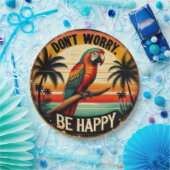 Don't Worry, Be Happy Round Tropical Parrot Art ペーパープレート (パーティー)