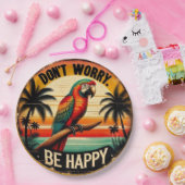 Don't Worry, Be Happy Round Tropical Parrot Art ペーパープレート (パーティー)