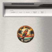 Don't Worry, Be Happy Round Tropical Parrot Art マグネット (インサイチュ (食洗機))