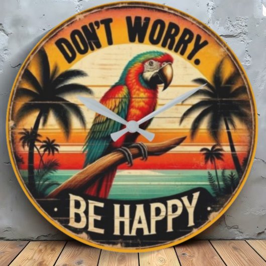 Don't Worry, Be Happy Round Tropical Parrot Art ラウンド壁時計