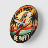 Don't Worry, Be Happy Round Tropical Parrot Art ラウンド壁時計 (傾斜)