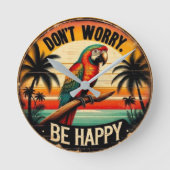 Don't Worry, Be Happy Round Tropical Parrot Art ラウンド壁時計 (正面)