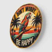 Don't Worry, Be Happy Round Tropical Parrot Art ラージ壁時計 (傾斜)