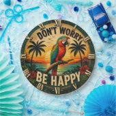 Don't Worry Be Happy Tropical Parrot ペーパープレート (パーティー)