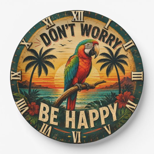 Don't Worry Be Happy Tropical Parrot ペーパープレート (正面)