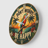Don't Worry Be Happy Tropical Parrot ラージ壁時計 (傾斜)
